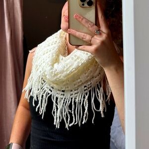 Cream Netted and Sequin Infinity Scarf